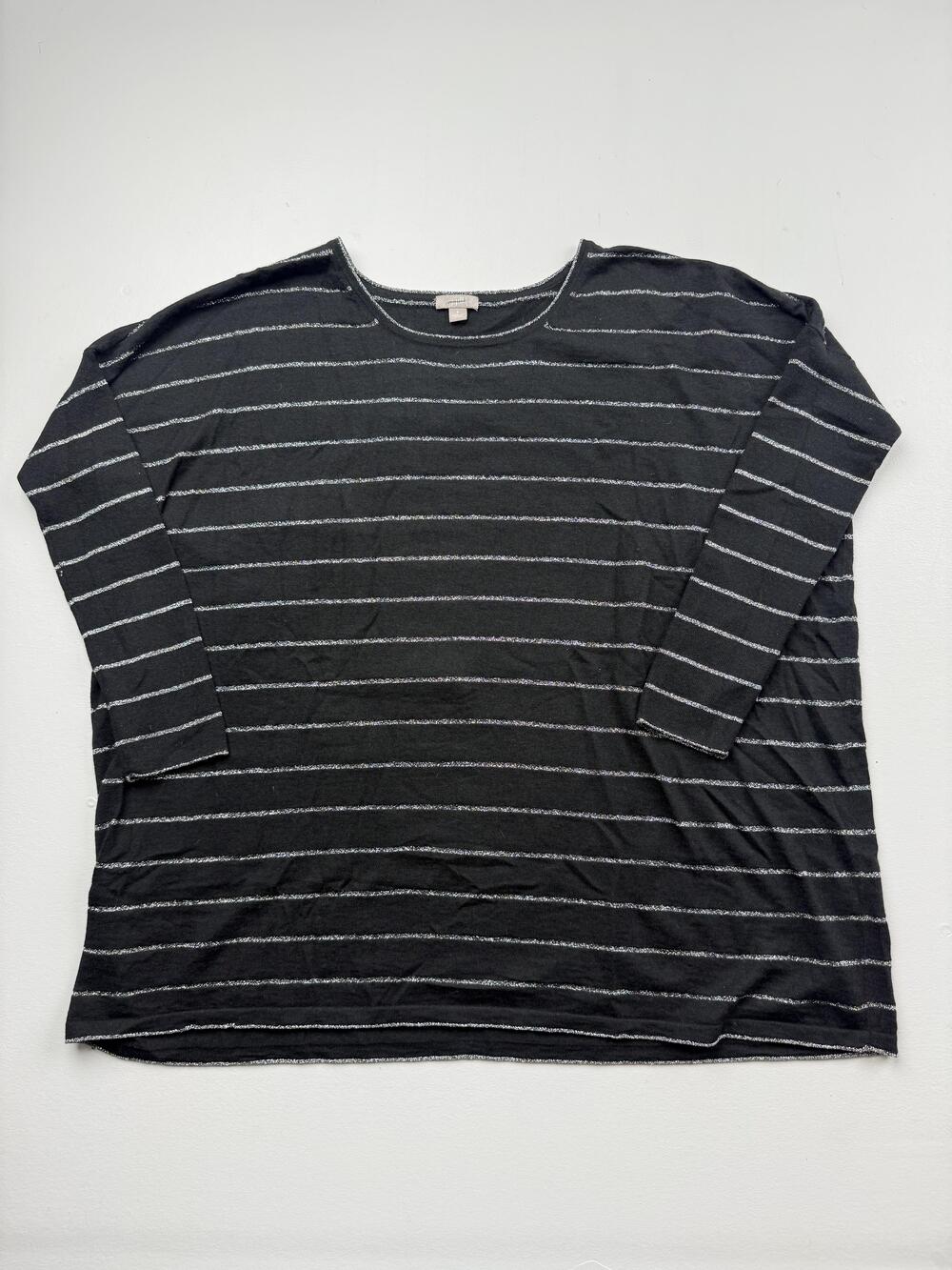J. Jill Sweater Womens Small Black Stripe Glitter 3/4 Sleeve Dolman Knit